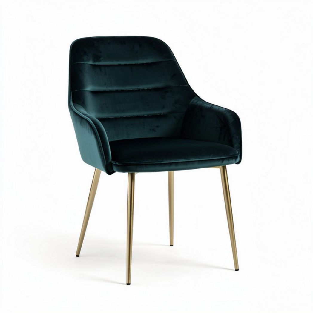 Chaise en velours vert avec pieds en métal doré dimensions 45 x 50 x 80cm