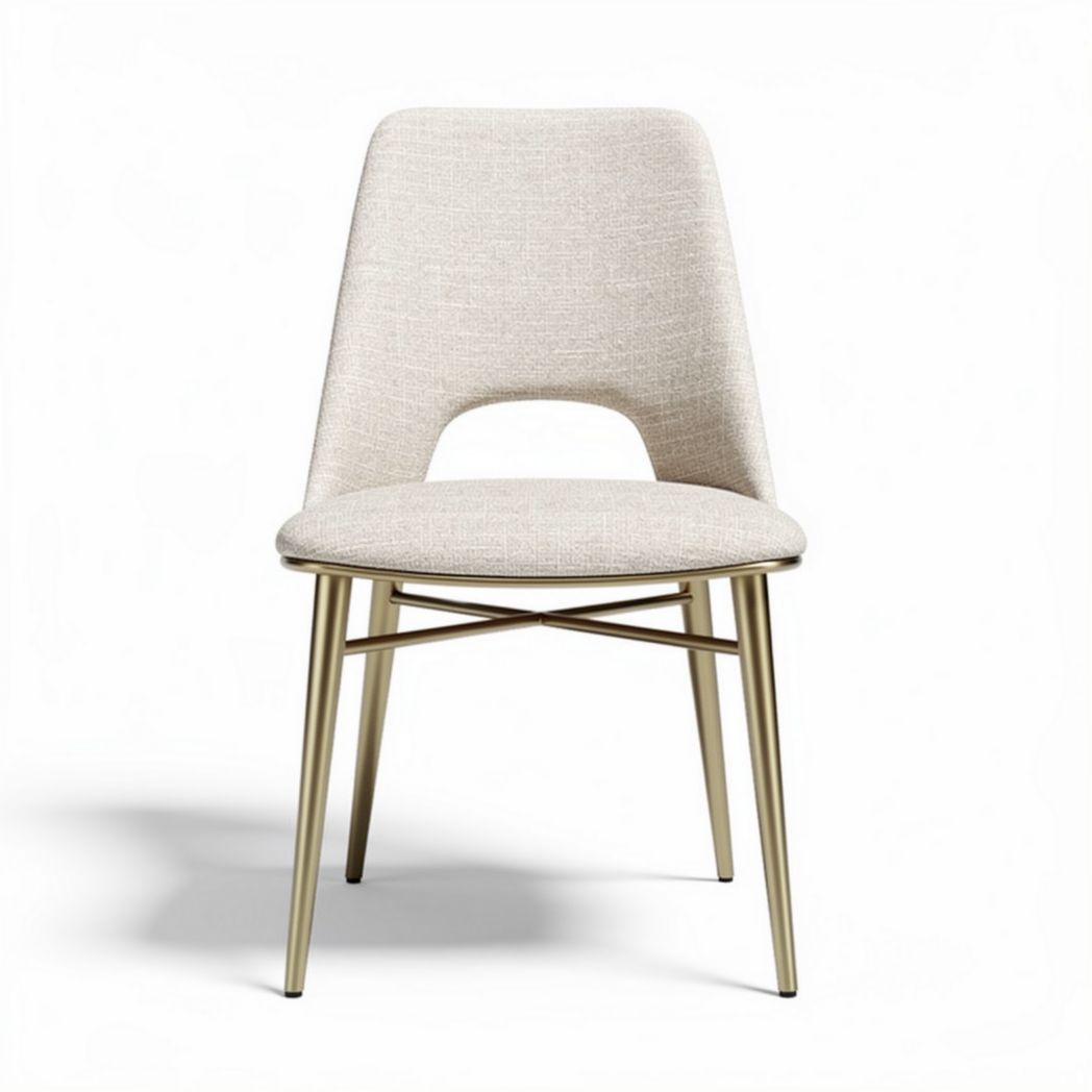 Chaise en tissu beige avec structure en métal doré dimensions 45 x 55 x 85cm