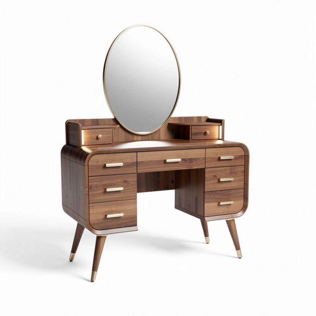 Coiffeuse en bois de noyer avec miroir ovale dimensions 150 x 45 x 75cm