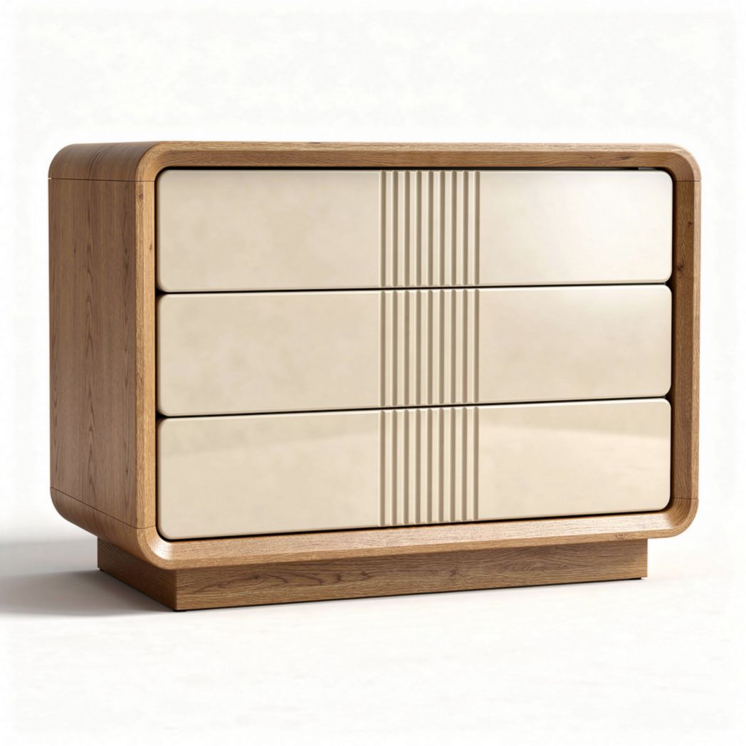 Commode en bois avec trois tiroirs en finition beige 80 x 40 x 60cm