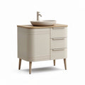 Meuble de salle de bain en bois beige avec lavabo rond 75 x 45 x 85cm
