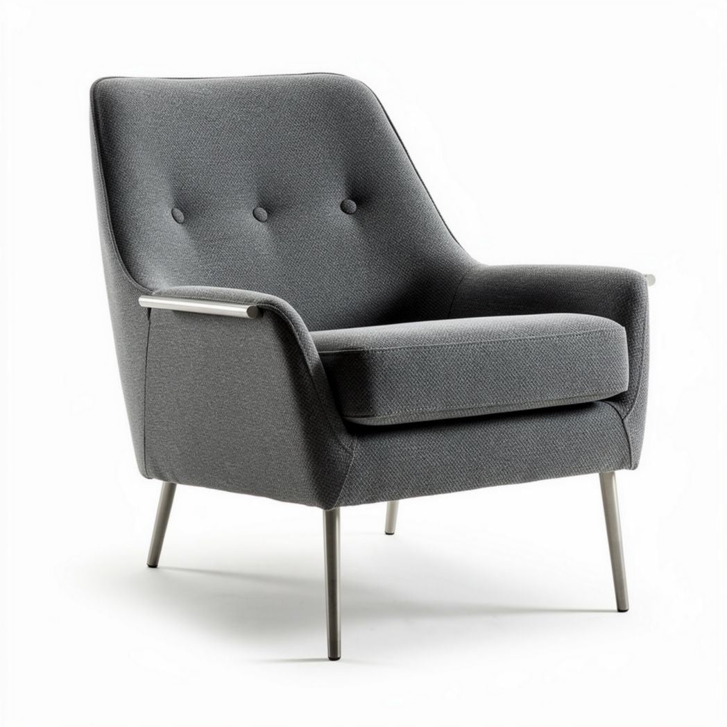Fauteuil en tissu gris avec piètement en métal dimensions 80 x 70 x 90cm
