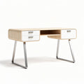 Bureau en bois avec tiroirs blancs et structure en métal argenté 120 x 60 x 75cm