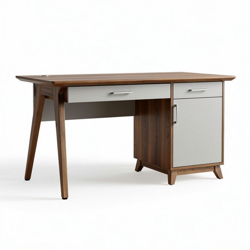 Bureau en bois avec tiroir et porte en finition gris 120 x 60 x 75cm