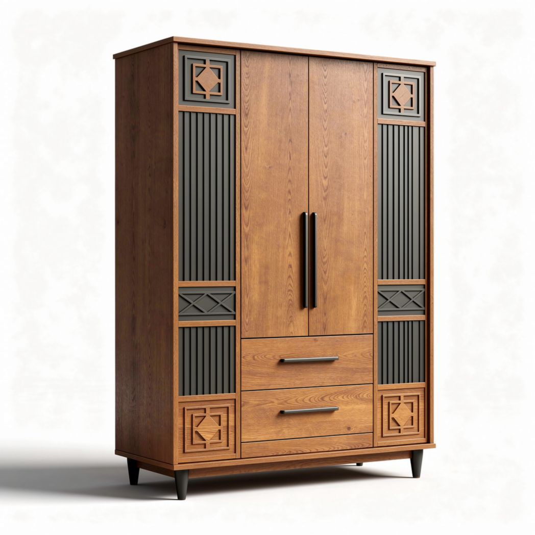 Armoire en bois de chêne design sur mesure avec deux tiroirs 180 x 90 x 50cm