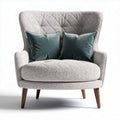 Fauteuil en tissu beige avec coussins en velours vert dimensions 80 x 80 x 90cm