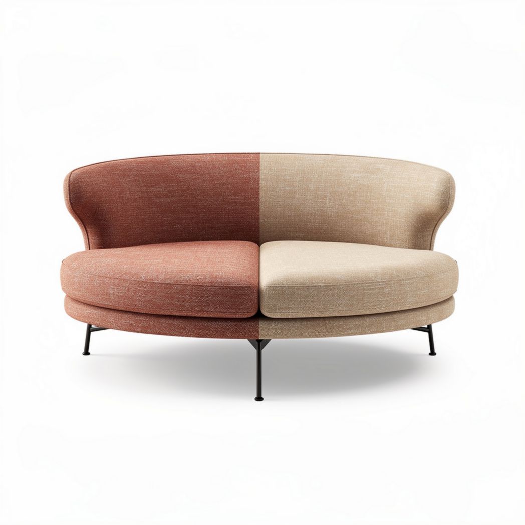 Canapé rond bicolore en tissu marron et beige avec pieds en métal 150 x 80 x 70cm